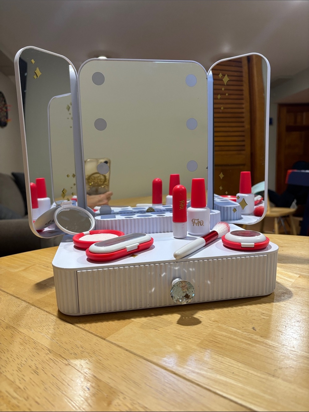 FAO kids Play Vanity Makeup Set with Mirror - Red and White